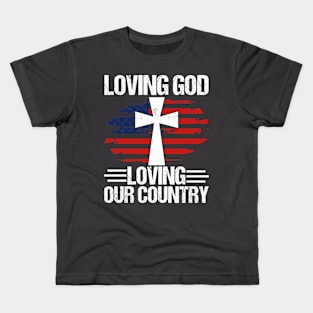 Loving God Jesus American Flag Patriot Christian Kids T-Shirt